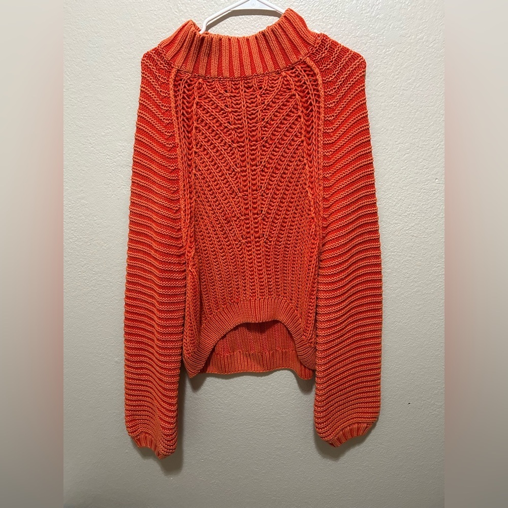 Free People Chunky Knit Sweater Orange Oversized Cropped Boho Pullover Size M
